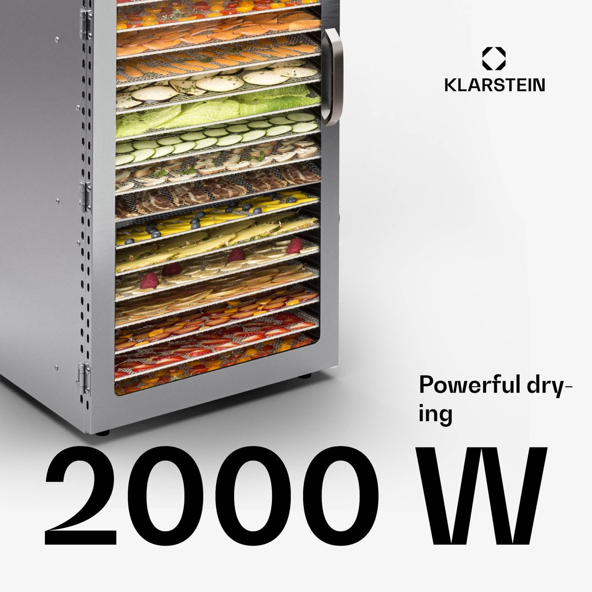 Bol.com Klarstein voedseldroger droogautomaat voor groente, fruit, paddenstoelen en vlees, 2000 W rvs dehydrator, voedseldroger ... aanbieding