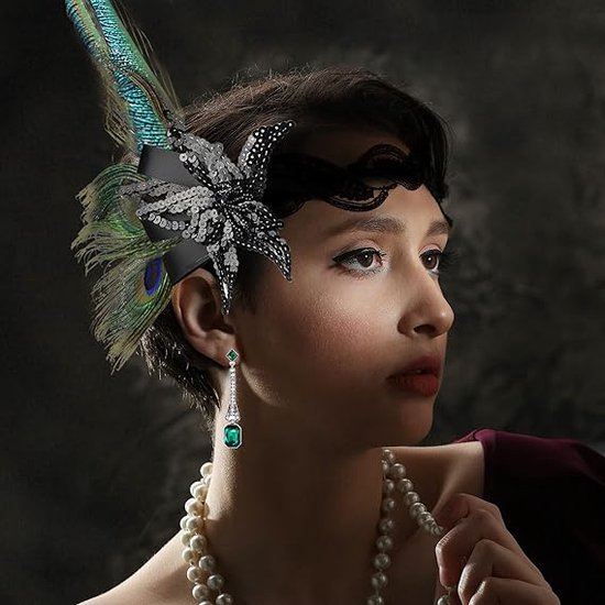 Amlisia 1920s flapper accessoires voor vrouwen, Great Gatsby accessoires voor Roaring 20s, 1920s accessoires voor vrouwen met pailletten, flapper sjaal, 1920s hoofdband, parel armband, ketting voor