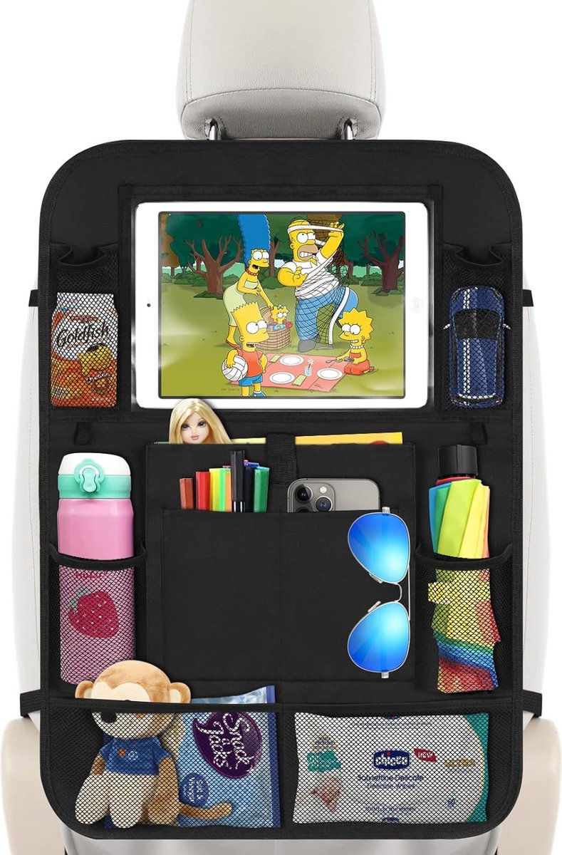 Auto Stoel Organizer, 1 Stuk Auto Achterbank Organizer met 10.1 Inch iPad Houder, 9 Zakken, Rugleuning Bescherming, Auto Kinderen, Waterdichte Achterbank Bescherming, Zwart