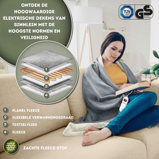 Dr. Watson XXL elektrische deken | 3 warmtestanden | vermogen: 120 watt | wasbaar 200x180cm | micro pluche | afneembaar bedieningspaneel | verlicht display | machinewasbaar