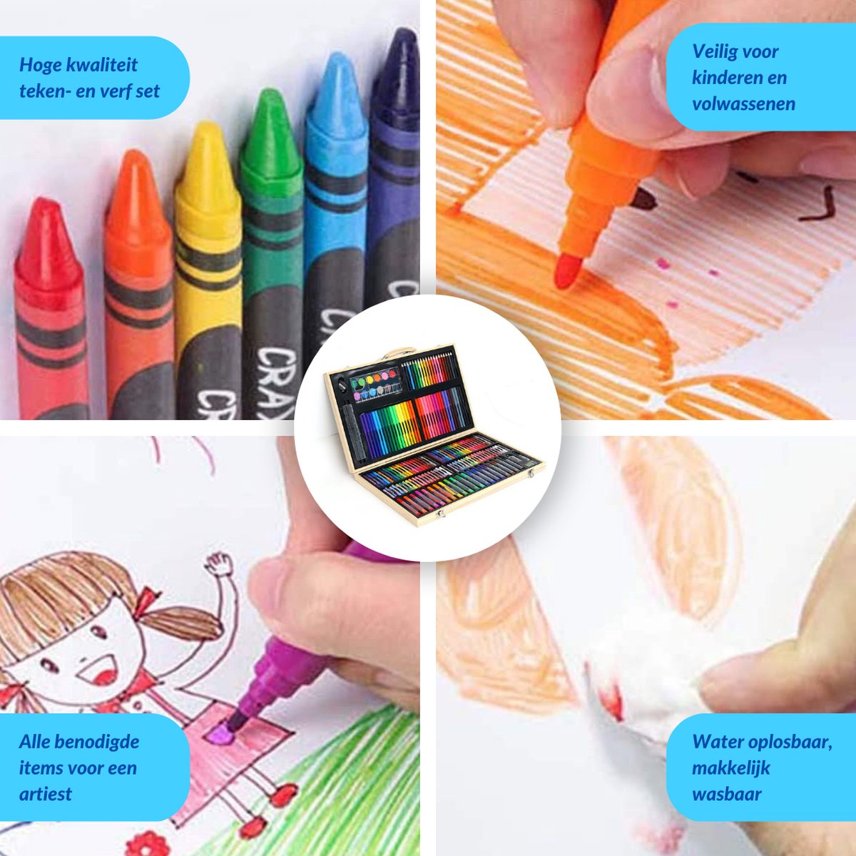 Buxibo Luxe 180-Delige Teken- en Verf Set - Tekendoos met Kleurpotloden, Waskrijt en Acrylverf - Tekenset Compleet voor Kinderen en Volwassenen — afbeelding 10