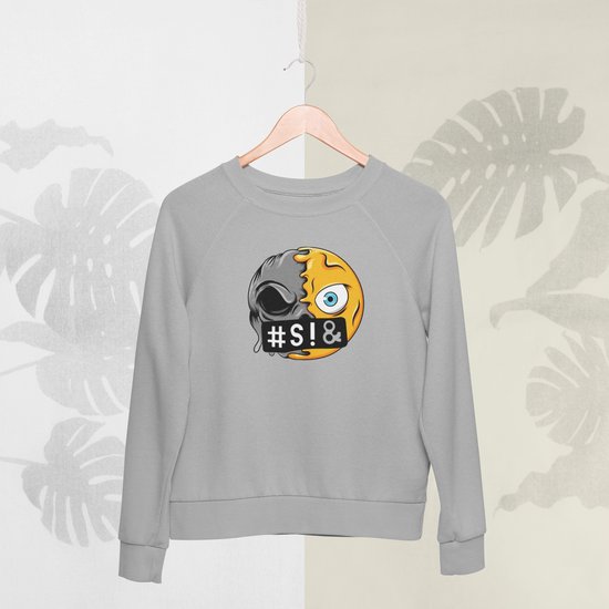 Feel Free - Halloween Sweater - Smiley: Gezicht Met Symbolen Over De Mond - Maat S - Kleur Grijs