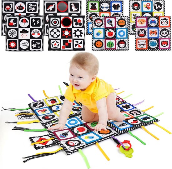 Cartes contrastées bébé, livre noir et blanc speelgoed contrastés pour bébé  tapis de