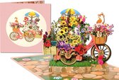 Popcards popupkaarten - Wauw! Vrolijke fiets vol bloemen, met hond en poes pop-up kaart 3D wenskaart