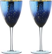 Artland Set van glazen Galaxy wijnglazen gegalvanisseed glas - mondgeblazen - blauw met sterren 35 CL