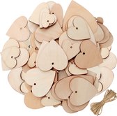 Belle Vous 100 Pak Houten Harten met 10m Natuurlijk Touw – 5 Verschillende Maten Onbewerkt Houten Harten Vormen Set met Gaten – Decoraties Voor Huwelijken, Feesten, Jubilea, Gepersonaliseerde Cadeaus
