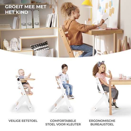 Kinderkraft ENOCK - Houten Kinderstoel 3-in-1 - Hoge babystoel - Hoogte verstelbaar in 5 niveaus - 3-punts gordels, - Tot 10 jaar - Natuur van Kinderkraft — afbeelding 3