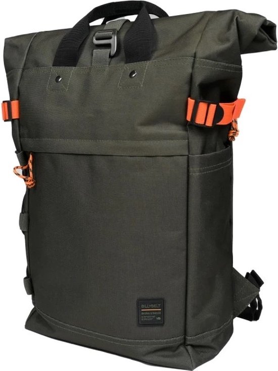 Billybelt - Sac à dos roll-top "Rolltop" Kaki - Bandes réfléchissantes - ordinateur portable jusqu'à 14 pouces - 25 à 30 litres - noir - confort optimal