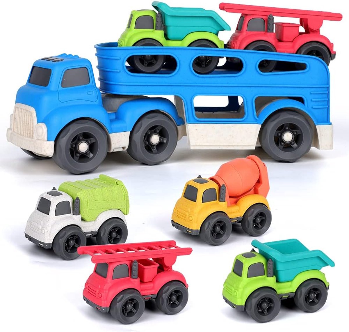 Bouw Carrier Truck Speelgoed, Speelgoed voor 3 Jaar Oude Jongens,Kinderen Speelvoertuigen Autospeelgoed met 4 Technische Voertuigen, Geschenken voor 3 4 5 Jaar Oude Peuters Jongens Meisjes