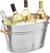 Flessenkoeler van metaal, decoratieve drankkoeler met handgrepen, ideaal als drankbak voor wijn, bier, champagne of frisdranken, zilverkleurig
