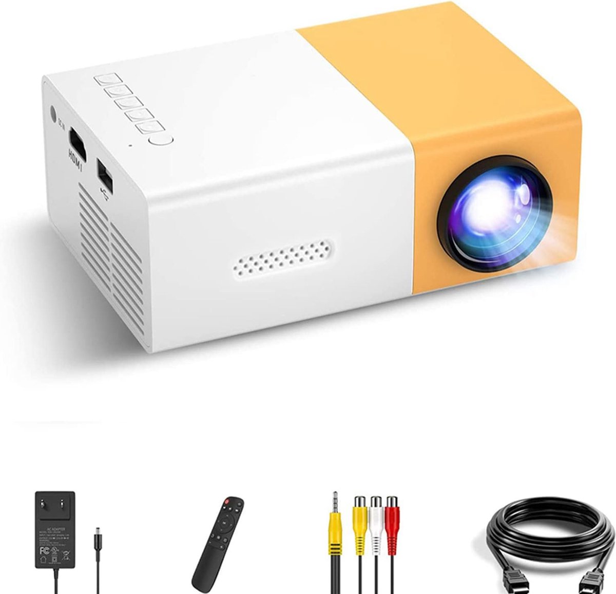 Mini Beamer - Input tot 1080P Full HD - Projector - Mini Projector - HDMI - USB - Wit / geel - Smartphone - Draagbaar - Ingebouwde speaker