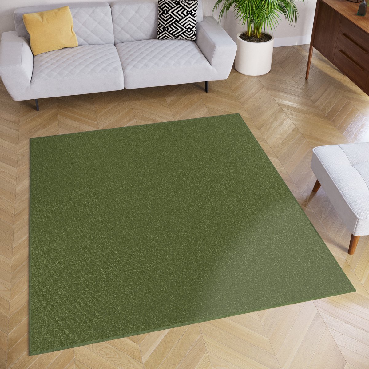 Tapiso Mono Square Vloerkleed Groen Laagpolig Vierkant Tapijt Maat- 250x250
