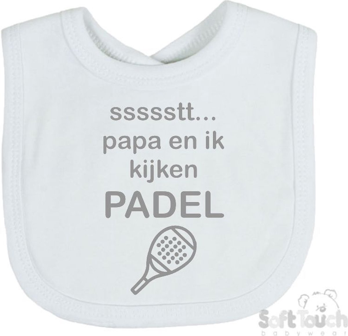 Goedkoopste Soft Touch Slabber Slabbetje Slab ssssstt.. Papa en ik kijken Padel Padellen Unisex Katoen Wit/grijs Maat 33x22 Cm