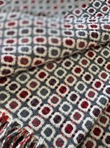 Burel, wollen plaid, deken wol, Vintage, wit grijs rood en bordeaux, 130x180 cm