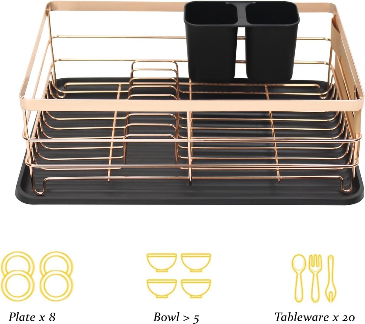 Goedkoopste Afdruiprek, afwasdroogrek met bestekhouder en lekbak, 39 x 28 x 14,5 cm, koper