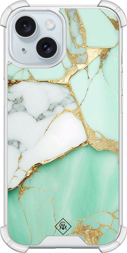 Casimoda® hoesje - Geschikt voor iPhone 15 - Marmer Mintgroen - Shockproof case - Extra sterk - Siliconen/TPU - Mint, Transparant