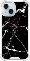 Casimoda® hoesje - Geschikt voor iPhone 15 - Marmer Zwart - Shockproof case - Extra sterk - Siliconen/TPU - Zwart, Transparant