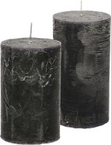Stompkaarsen/cilinderkaarsen set - 2x - zwart - rustiek model