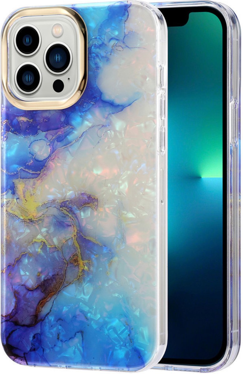 Hoozey - Hoesje geschikt voor Apple iPhone 15 - Pearl Case - Paars / Blauw
