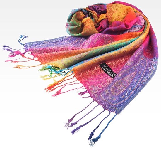 Marokko Damessjaal Regenboogkleuren Pashmina Viscose/Polyester XXL 180 x 60 cm Meerkleurig
