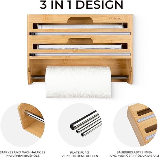 Houten keukenpapierrolhouder, massief houten staande