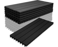 Terrastegels 60x30cm 6 stuks 1m² WPC Tegels Balkon Terras of Vlonder Snelle Montage Vlondertegel Tuintegels Terrasplanken Balkon vloer Kliktegels Buiten tegels Donkergrijs