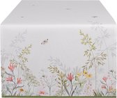 Clayre & Eef Chemin de table 50x140 cm Blanc Coton Fleurs