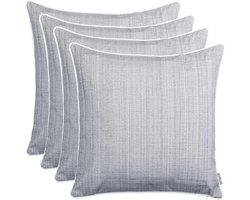 Outdoor Garden Cushion Decorative Cushion with Piping - Linen Look Plain Dirt and Water-Repellent with Zip - 45 x 45 cm - Set of 4 - Light Grey