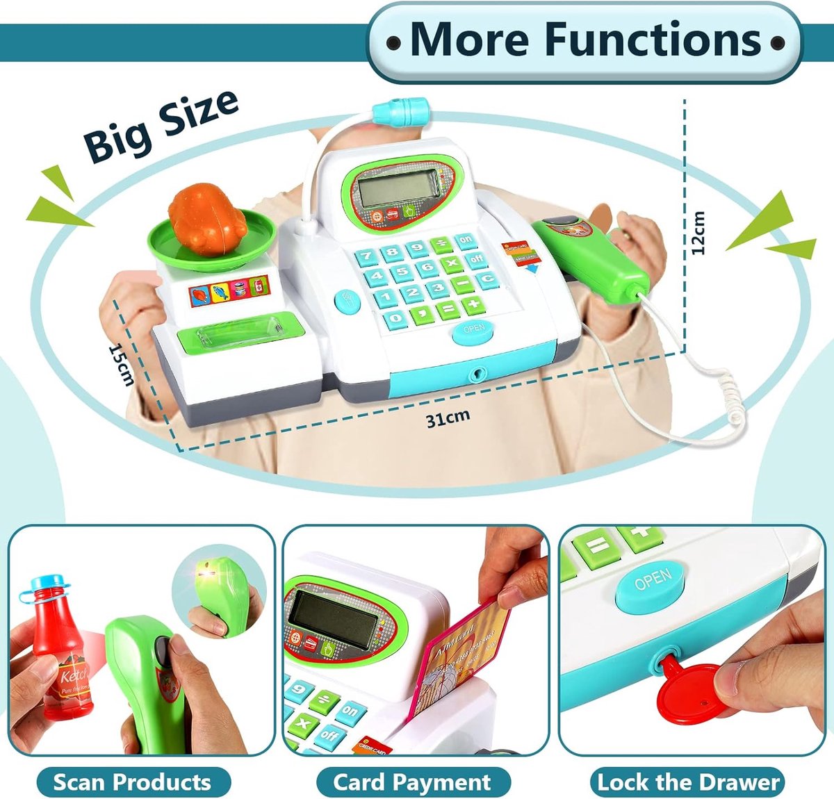 HERSITY Grande caisse de jouets pour enfants avec scanner, enfants faisant du shopping HERSITY Grande caisse de jouets pour enfants avec scanner, enfants faisant du shopping