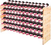 Wijnrek van hout voor 72 flessen, stapelbaar uitbreidbaar, wijnkast met plank, wijnstandaard, hout, flessenstandaard, wijnhouder, flessenrek, voor kelder, eetkamer, restaurants en bars
