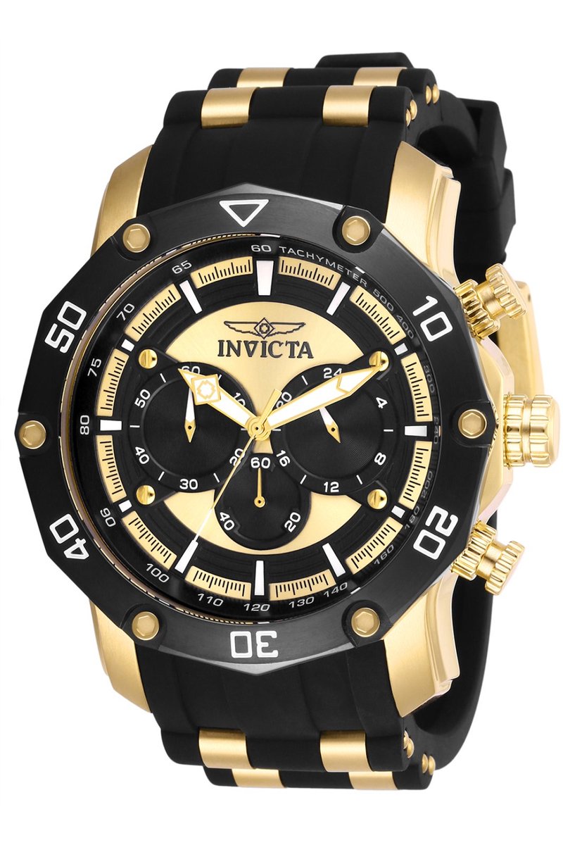 Invicta Pro Diver 28754 Heren Horloge - Waterdicht - Analoog - Quartz Uurwerk - Roestvrij Staal met gouden Wijzerplaat - 50mm