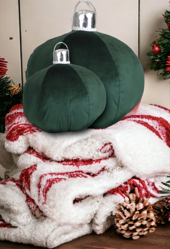 Unique Living - Kerst Decoratie - Sierkussen - Kerstbal - Kerstkussen - Groen - 2 Stuks