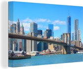 Canvas Schilderij Brooklyn Bridge in Amerika onder een blauwe hemel - 90x60 cm - Wanddecoratie