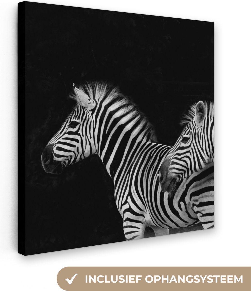Canvas Schilderij Inductie beschermer - Zebra - Zwart wit - Kookplaat - 20x20 cm - Wanddec