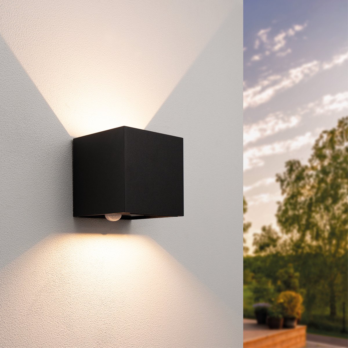 Ledvion - LED Wandlamp Incl. Sensor - 3000K - 2X3W - IP44 - Zwart - RVS