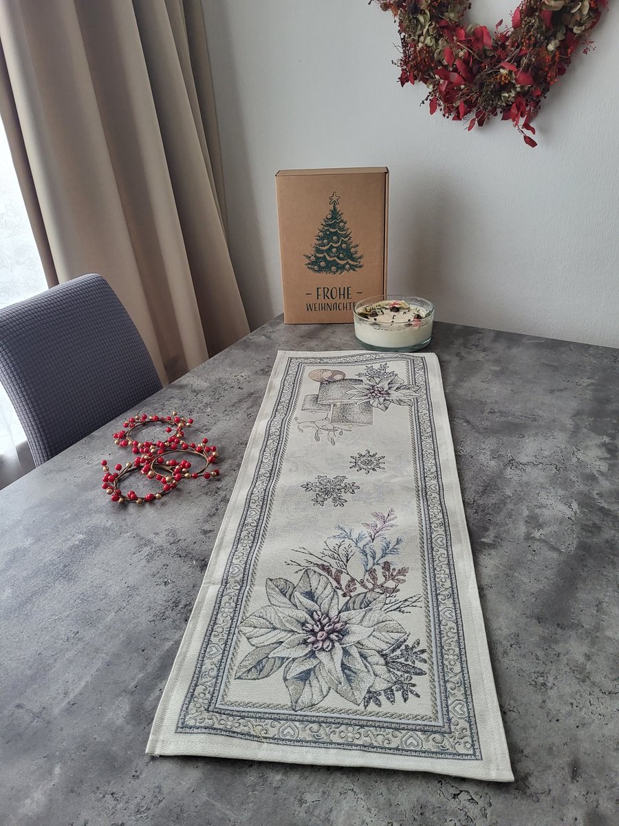 Tafelloper Gobelinstof Kerstster lurex Christmas 100*40cm