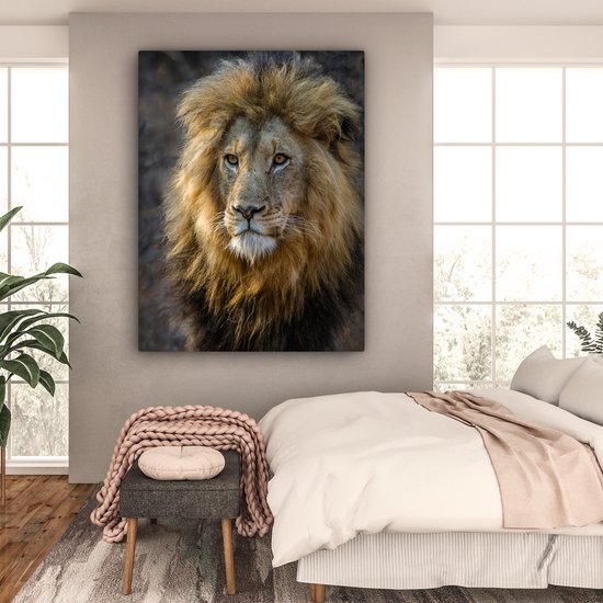 Toile Peinture Lion - Portrait - Sauvage - 120x160 cm - Décoration murale XXL