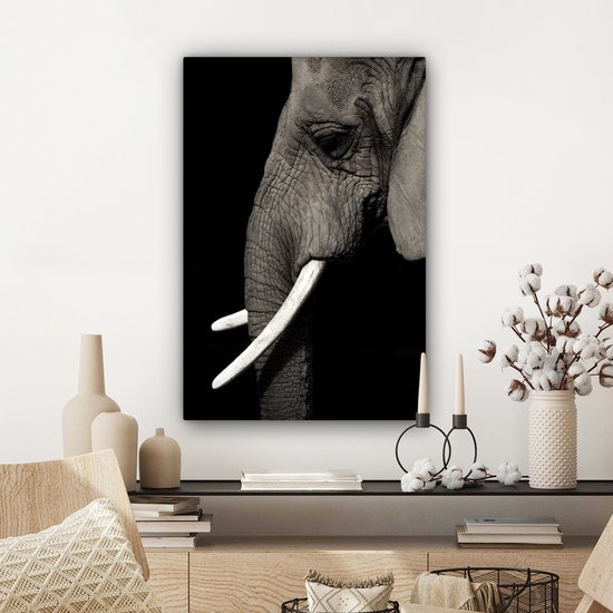 Tableau Toile Éléphant - Animal - Défense - 60x90 cm - Décoration murale