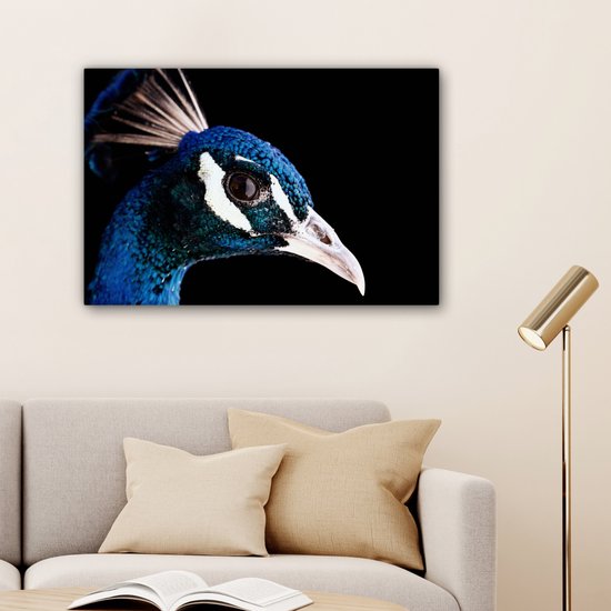Tableau sur toile Paon - Animal - Blauw - 180x120 cm - Décoration murale XXL