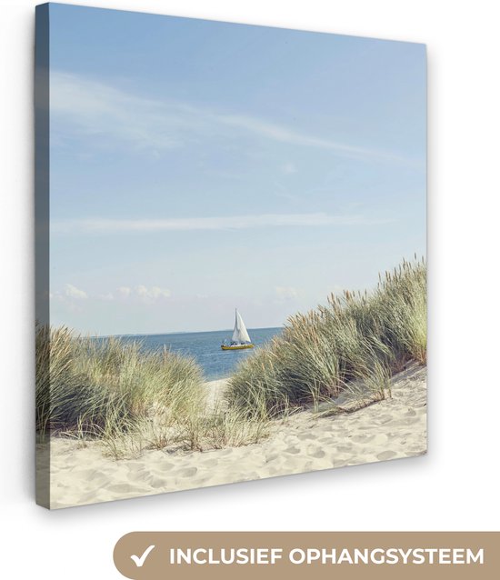 Dunes avec la mer du Nord en arrière-plan 90x90 cm - Tirage photo sur toile (Décoration murale salon / chambre) / Mer et plage