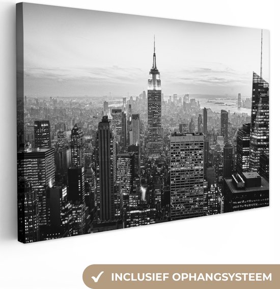 Canvas schilderij - New York zwart wit 150x100 - Kamer decoratie accessoires - Huisdecoratie steden - Schilderijen woonkamer - Wanddecoratie slaapkamer - Muurdecoratie keuken - Wanddoek interieur binnen - Woondecoratie huis - Woonaccessoires