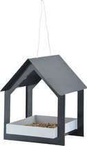 Metalen vogelhuisje/voedertafel hangend antraciet 23 cm - Voerschaal voor tuinvogeltjes
