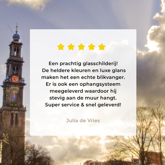Peinture sur verre - Westerkerk à Amsterdam avec un ciel nuageux - 120x80 cm - Peintures sur Verre Peintures - Photo sur Glas