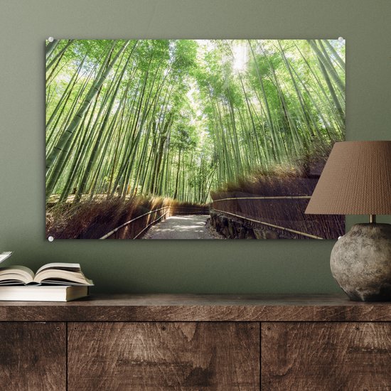 ® Glasschilderij 60x40 cm - Schilderij acrylglas - Bamboebosje in Arashiyama Japan - Foto op glas - Muurdecoratie woonkamer - Wanddecoratie slaapkamer - Schilderijen