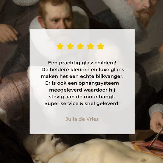 Peinture sur verre - La leçon d'anatomie du Dr. Nicolaes Tulp - Peinture de Rembrandt van Rijn - 20x20 cm - Peintures sur Verre Peintures - Photo sur Glas