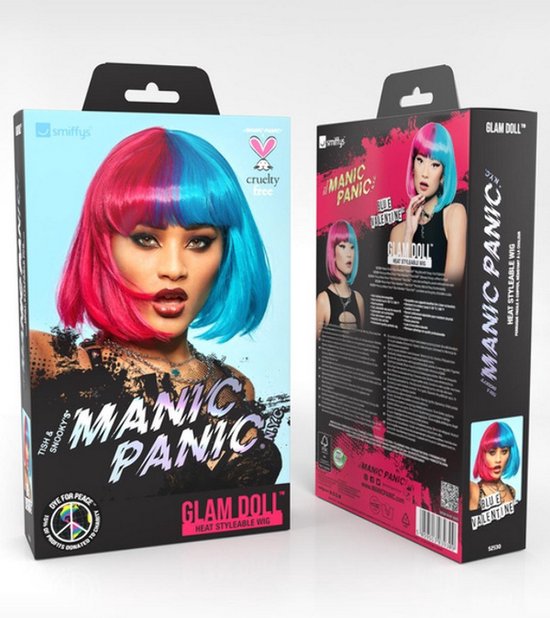 Manic Panic - Blue Valentine Glam Doll Pruik - Blauw/Rood - Manic Panic