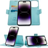 Geschikt voor iPhone 14 Pro Max Book Case Hoesje - Uitneembaar Hoesje - Magnetische Sluiting - Portemonnee Baby Blauw