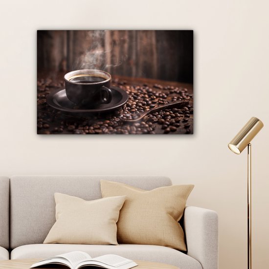 Tableau sur Toile Café - Chaud - Grains de café - 180x120 cm - Décoration murale XXL