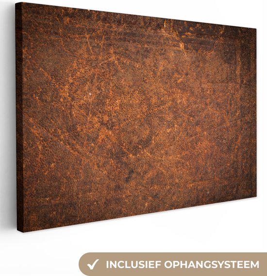 Toile Peinture Cuir - Structure - Marron - Oranje - 30x20 cm - Décoration murale