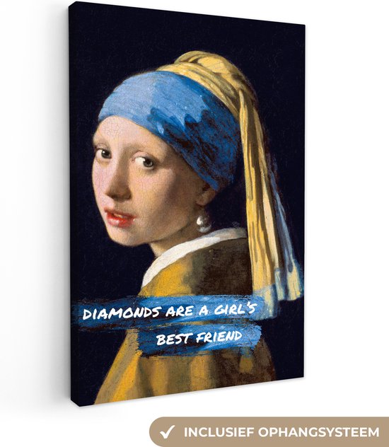Oude Meesters Canvas - 20x30 - Canvas Schilderij - Vermeer - Meisje met de parel - Quote